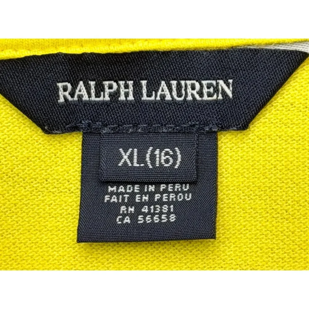 Ralph Lauren Big Pony Polo Shirt Girls XL 16 Yellow Blue Logo #3 Cotton PERU